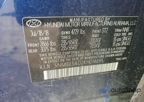 2019 Hyundai Santa Fe Se z USA, uszkodzony, nr VIN 5NMS23AD7KH014695